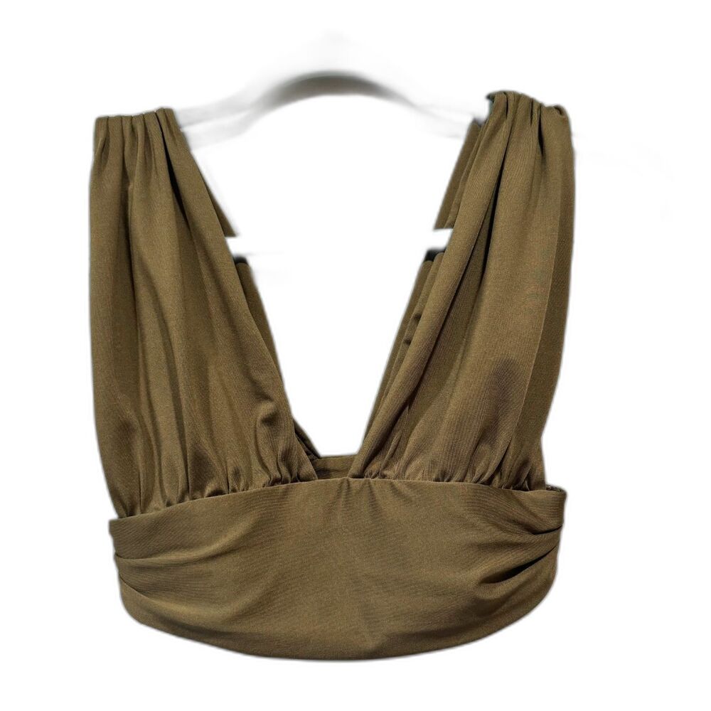 Oh Polly Crop Top Plunge Olive Green Festival Sexy Party Girly Women sz US 2